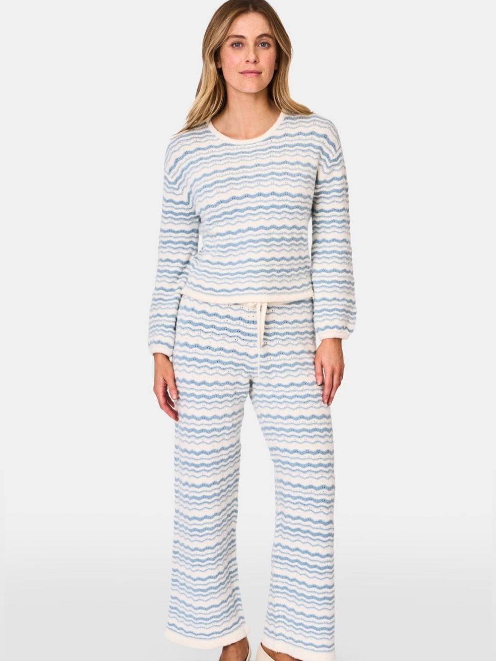 Roller Rabbit XS Blue White Knit 2 Piece Sweater Pants Set